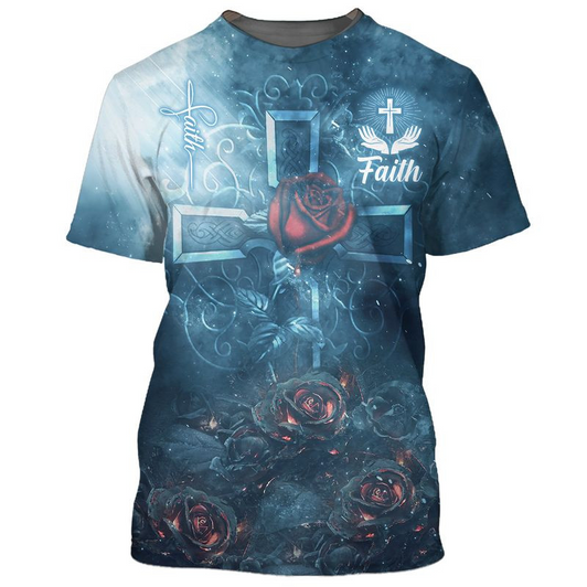 FUNSTUFFPRINT 3D All Over Printed Jesus Shirt Rose Pattern Faith Over Fear Tshirt For Him Her 3D T-shirt