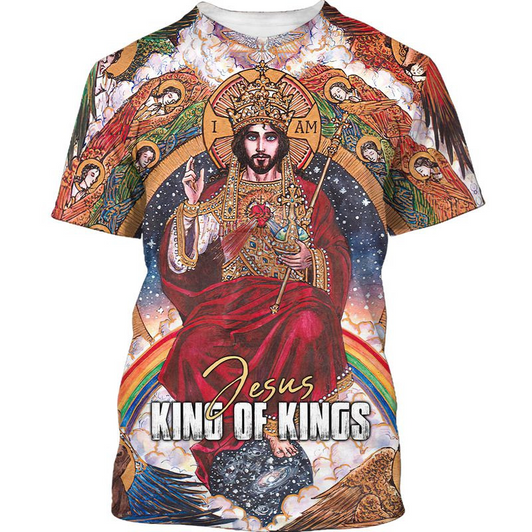 FUNSTUFFPRINT Jesus King Of Kings 3D Tshirt Men Women Cool Premium Shirt For Jesus Lover 3D T-shirt