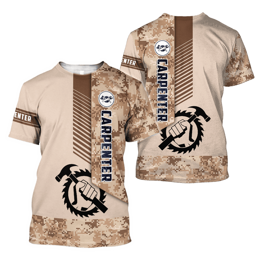 FUNSTUFFPRINT Customized Carpenter Unisex Shirts Brown Camo Pattern Carpenter Team Uniform 3D T-shirt