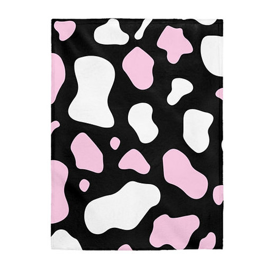 FUNSTUFFPRINT Pink,Black & White Cow Print Velvet Plush Blanket-Comfy Blanket-Animal Print