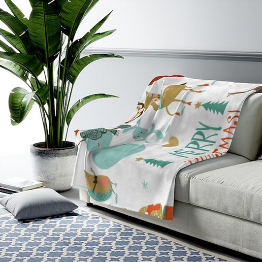FUNSTUFFPRINT Animal Lovers Christmas Velveteen Plush Blanket-Cozy Blanket-Comfy Blanket