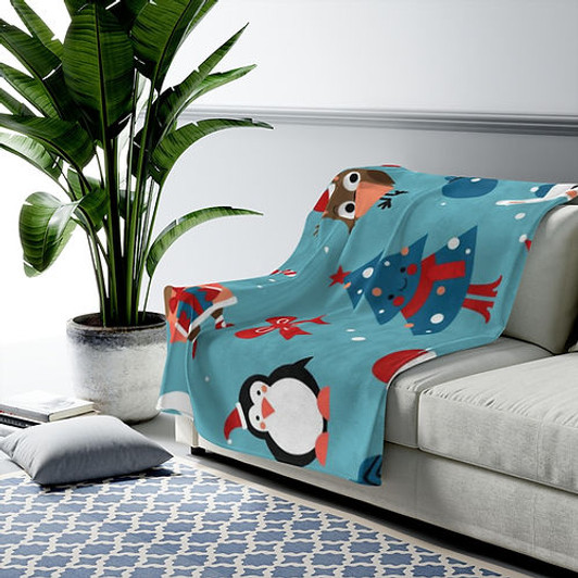 FUNSTUFFPRINT Santa & Friends Christmas Velveteen Blanket-Cozy Blanket-Comfy Blanket