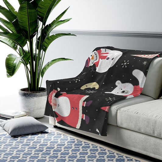 FUNSTUFFPRINT Santa-Polar Bear Velveteen Plush Blanket-Cozy Blanket-Comfy Blanket-Christmas