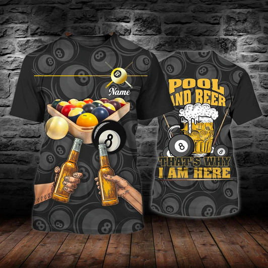FUNSTUFFPRINT Personalized Billiard Shirt Pool And Beer 3D All Over Print T Shirt Gift For Billiard Player Team Uniform 3D T-shirt