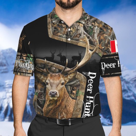 FUNSTUFFPRINT Canada Deer Hunting 3D Shirts For Men and Women Version  3D Polo Shirt