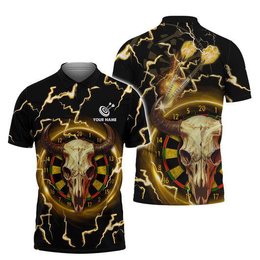 FUNSTUFFPRINT Personalized Name Bull And Darts 3D Polo Shirt