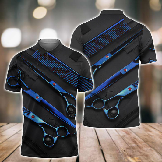 FUNSTUFFPRINT Barber Full Print 3D All Over Print Polo Shirt Size S-5XL