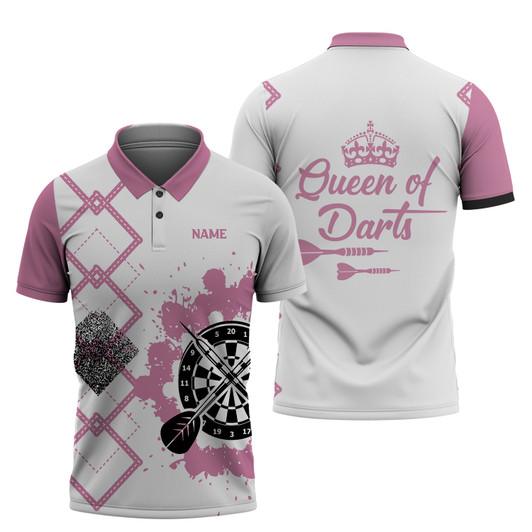 FUNSTUFFPRINT Personalized Name Queen Of Darts  3D All Over Print Polo Shirt Size S-5XL
