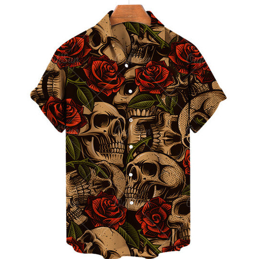 Skull and Rose Hawaiian Shirt, Hawaii shirt for Men, Gift for Skull Lovers