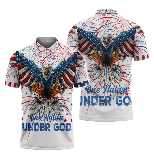 FUNSTUFFPRINT Independence Day Is Coming Ealge One Nation Under God 3D Polo Shirt Full Print
