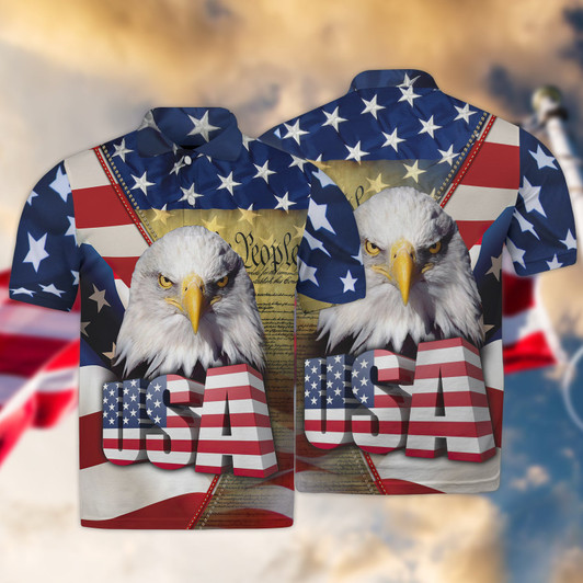 FUNSTUFFPRINT  Eagle American Hawaiian Shirt - Independence Day Is Coming  3D  Polo Shirt Size S-5XL