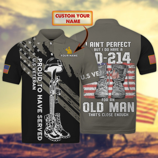 FUNSTUFFPRINT  U.S Veteran - DD214 - Personalized Name 3D Polo Shirt