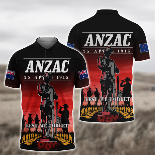 FUNSTUFFPRINT Anzac Day 25 April, Lest We Forget 3D Polo Shirt