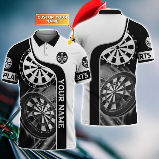 FUNSTUFFPRINT  Darts Player Personalized Name 3D Polo Shirt