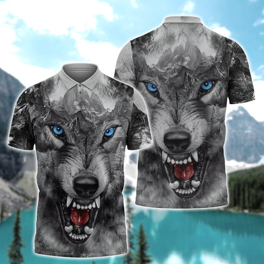 FUNSTUFFPRINT  Wolf 4 3D All Over Print Polo Shirt Size S-5XL