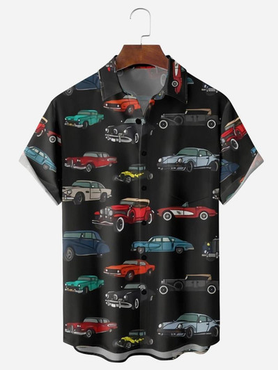 Vintage Car Chest Pocket Men's hawaiian Shirts