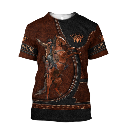 FUNSTUFFPRINT Custom Name Cowboy Ridding T Shirt Cowboy Men With Gun Shirts 3D T-shirt