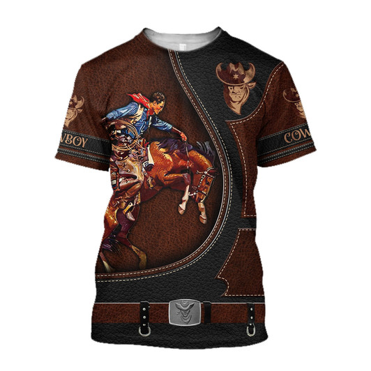 FUNSTUFFPRINT Cowboy Shirt Cow Boy Horse Riding Rodeo 3D Over Printed Unisex Premium Shirts 3D T-shirt