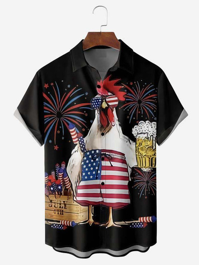 American Flag Turkey Beer Men's Beach hawaiian Shirt, 4th of july hawaiian shirt