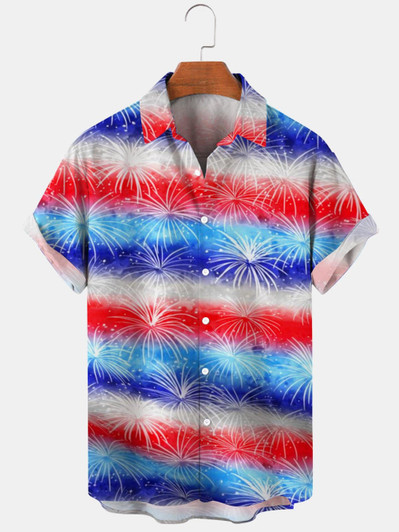 Independence Day Fireworks Gradient Men's hawaiian Shirt, 4th of july hawaiian shirt