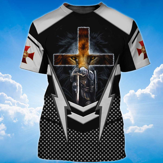 FUNSTUFFPRINT Knight Templar Lion A Warrior Of Christ T Shirt 3D T-shirt