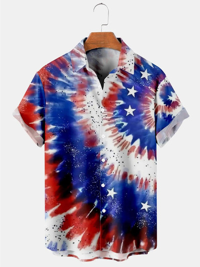 Hawaiian American Flag Gradient Star Print Men's hawaiian Shirt, independence day hawaiian shirt