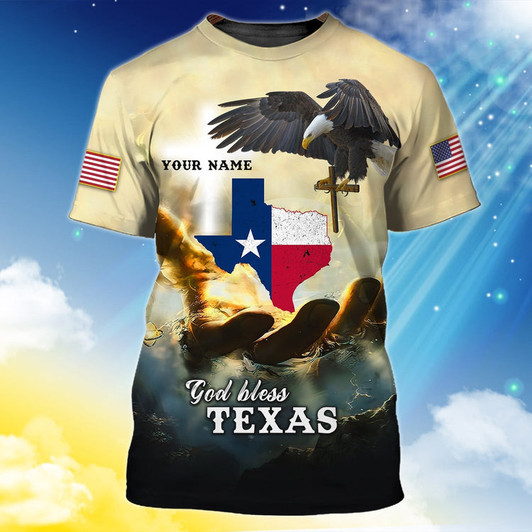 FUNSTUFFPRINT Custom God Bless Texas T Shirt Texas Shirt Gift For Christian T Shirt 3D T-shirt