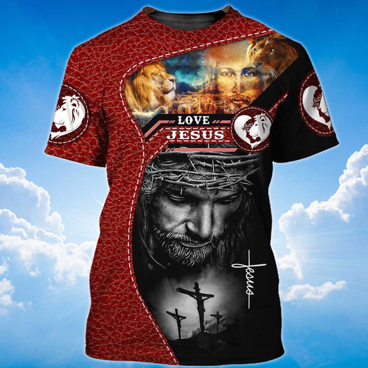 FUNSTUFFPRINT 3D All Over Print Love Jesus Tee Shirt Men Women Red Leather Pattern 3D T-shirt