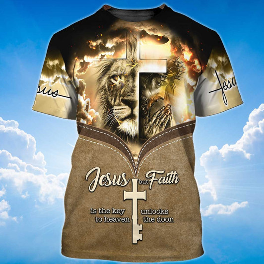 FUNSTUFFPRINT Jesus Is The Key To Heaven T Shirt Jesus And Lion Shirt For Men Women 3D T-shirt