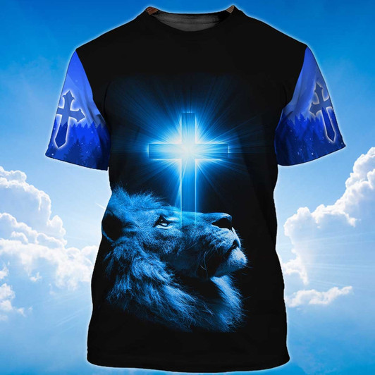 FUNSTUFFPRINT Way Maker Miracle Worker Lion And Light Cross T Shirt Coolspod 3D T-shirt