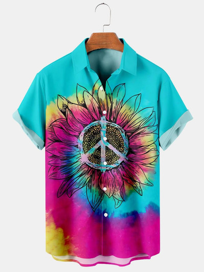 Hawaiian Gradient Hippie Sunflower Print Men's Shirts