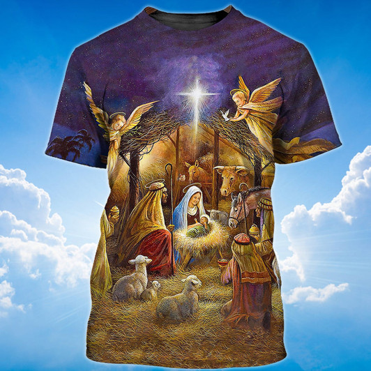 FUNSTUFFPRINT When God Was Born T Shirt 3D God Shirt For Noel Christmas 3D T-shirt