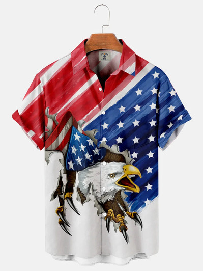 American Flag Casual Loose Men's Short Sleeve hawaiian Shirt, 4th Of July Hawaiian Shirt for men