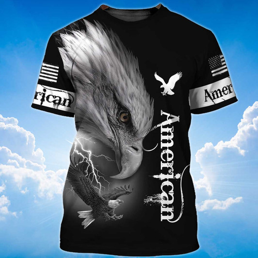 FUNSTUFFPRINT Lightning American Eagle Black T Shirt Eagle Lover Shirt Men Women 3D T-shirt