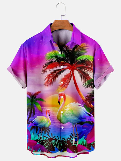 Coconuts And Flamingos Casual Loose Men's Plus Size Short-Sleeved hawaiian Shirt