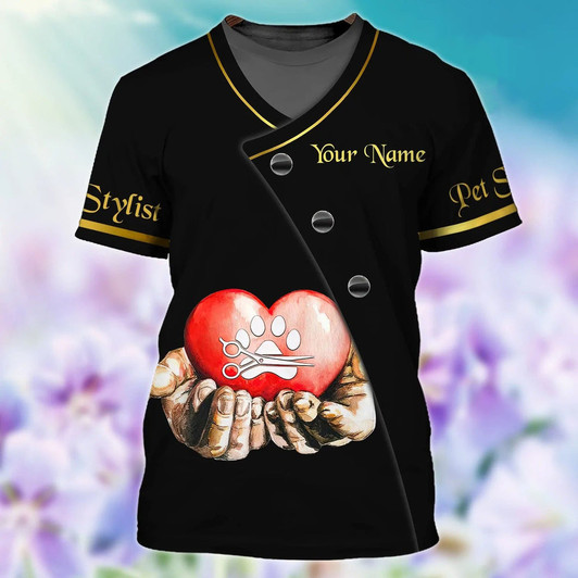 FUNSTUFFPRINT Custom Pet Stylist Black Unisex Shirt Love Proud Pet Groomer Shirt Pet Grooming Salon Uniform 3D T-shirt