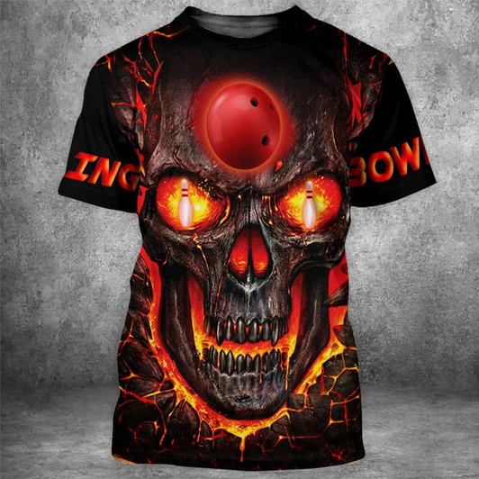 FUNSTUFFPRINT Bowling Skull 3D All Over Print Unisex Shirt Premium Shirt For Bowling Team Player 3D T-shirt