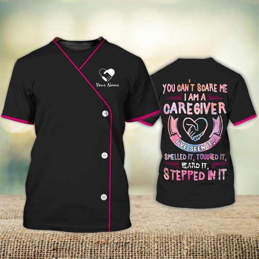 FUNSTUFFPRINT Custom 3D Caregiver Shirt Men Women You Can't Scare Me Caregiver Home Care Caregiver Uniform Heart 3D T-shirt