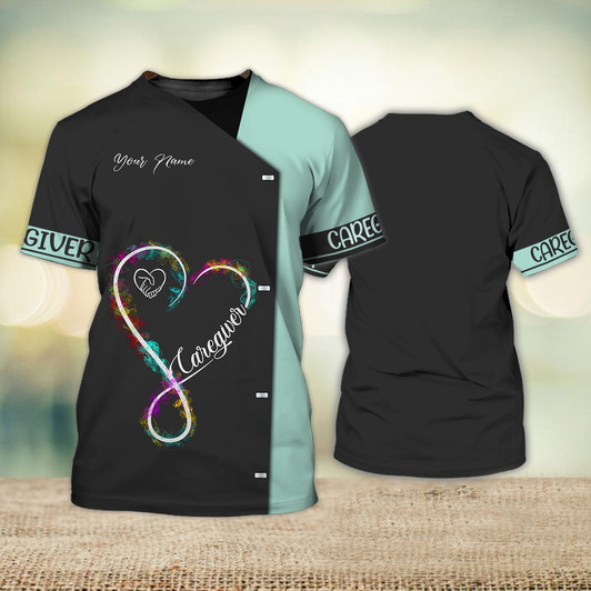 FUNSTUFFPRINT Personalized Caregiver Shirts Home Care Caregiver Uniform Heart 3D T-shirt