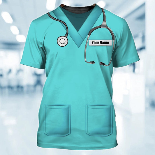 FUNSTUFFPRINT Custom Name 3D T Shirt For Nurse Green 3D All Over Printed Nurse Shirse 3D T-shirt
