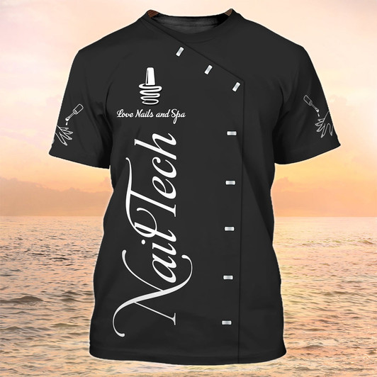 FUNSTUFFPRINT Black Nail Technician Shirts Tad Love Nails And Spa 3D Tshirt Manicurist Gift 3D T-shirt