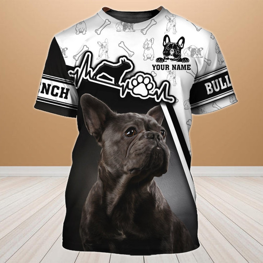 FUNSTUFFPRINT Personalized Name 3D T Shirt Printed With Dog Love French Bulldog 3D T-shirt