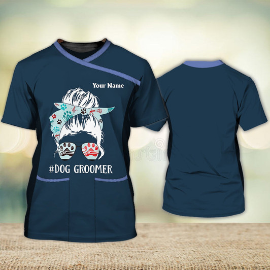 FUNSTUFFPRINT Personalized Name 3D Tshirt For Dog Groomer Pet Groomer Uniform 3D T-shirt