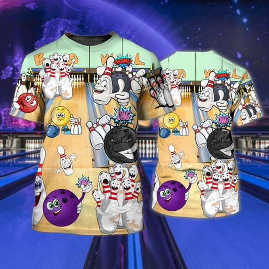 FUNSTUFFPRINT Funny Unique Bowling 3D Tshirt, Cute Bowling Shirt For Adults, Bowling Player Funny Gifts 3D T-shirt