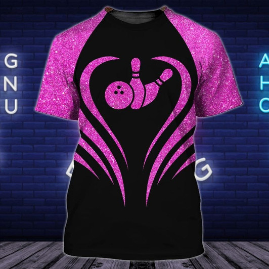 FUNSTUFFPRINT Black And Pink Women Bowling Shirt, 3D Bowling Shirts For Women 3D T-shirt