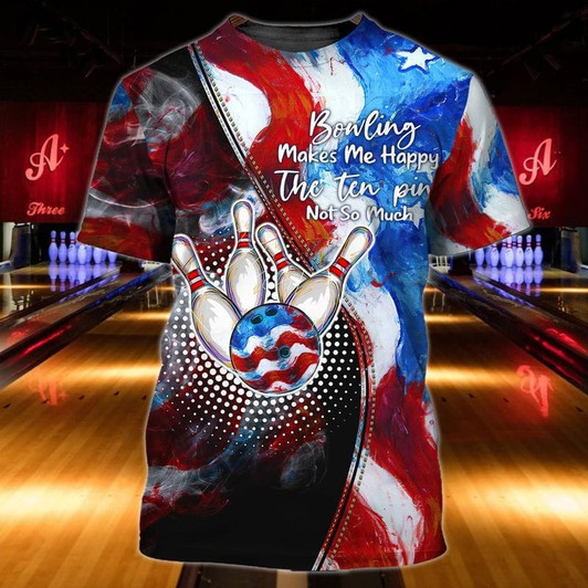 FUNSTUFFPRINT 3D Vintage Bowling Shirt For Men Women, Bowling Makes Me Happy T Shirt, Bowling Team Shirt, Gift For Bowling Players 3D T-shirt