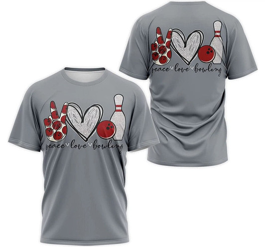 FUNSTUFFPRINT Peach Love Bowling T Shirts, I Love Bowling Shirt 3D T-shirt