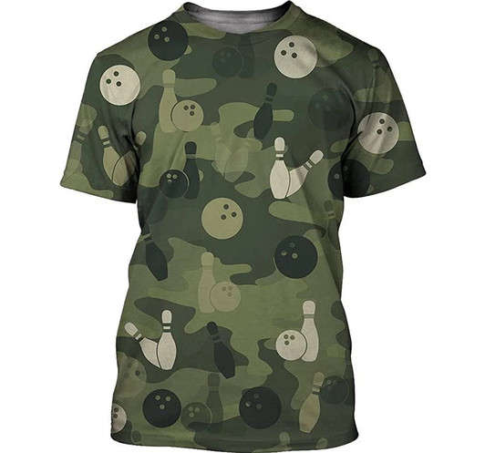 FUNSTUFFPRINT Bowling Camoufla Shirts, 3D Bowling Player Shirt 3D T-shirt