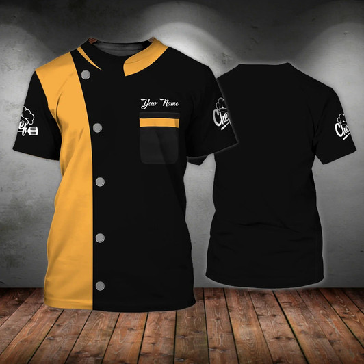 FUNSTUFFPRINT Personalized Black And Yellow T Shirt For Master Chef, Best Chef Shirts 3D T-shirt
