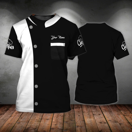 FUNSTUFFPRINT Personalized Black And White T Shirt For Master Chef, Best Gift For A Chef 3D T-shirt
